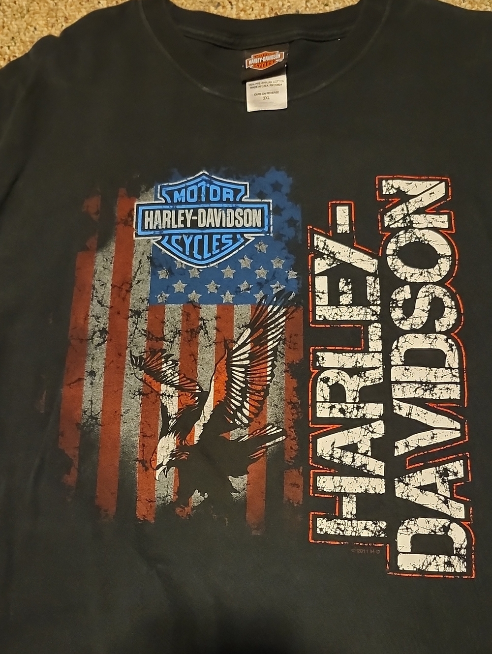 Harley-Davidson Black Tee with Red, White & Blue American Flag and Eagle 3X - KS